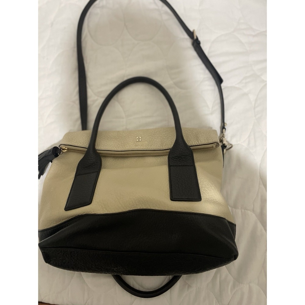 Kate Spade Southport Avenue Carmen Convertible Satchel Cream Black Leather Bag - Picture 12 of 12